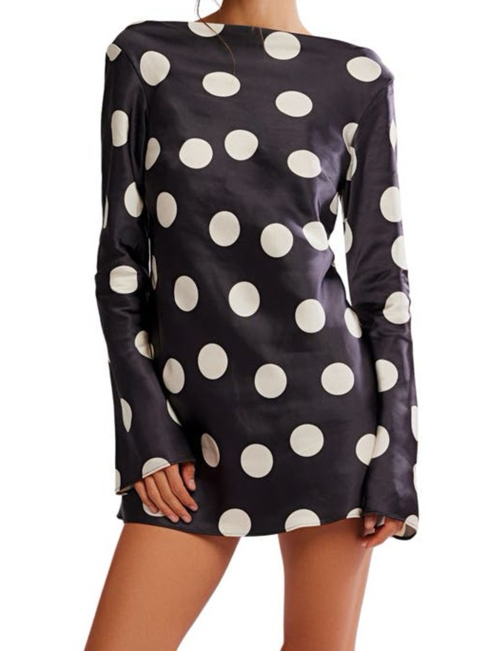Tigre Polka Dot Long Sleeve Satin Minidress